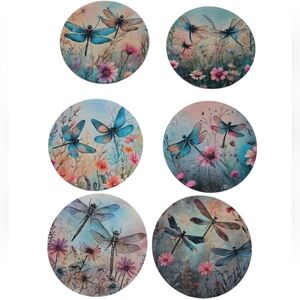 Set of 6 Dragonfly and Floral Coasters